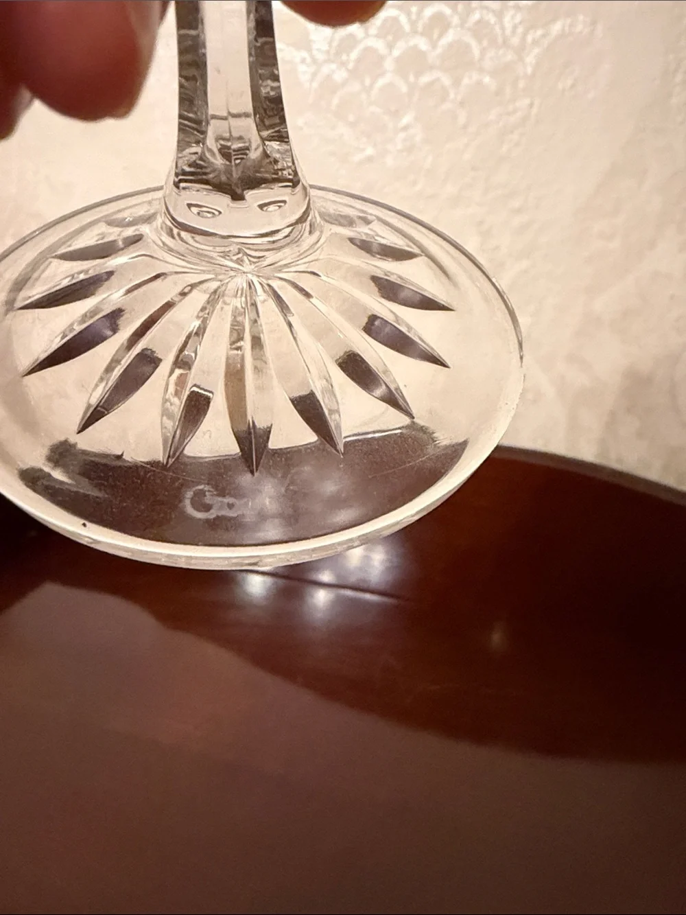 Vintage Cut to clear Cranberry Wine Glass